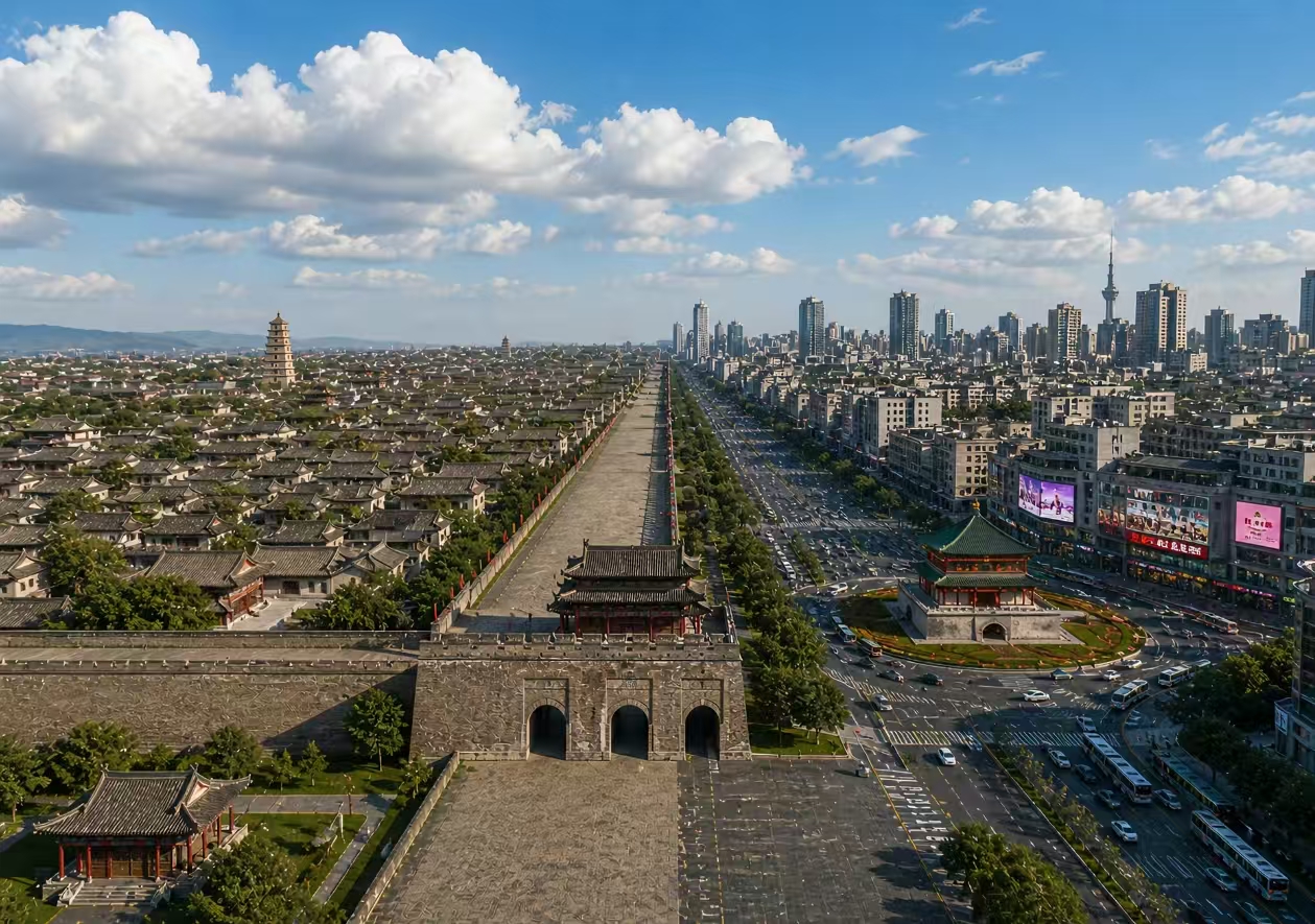 Xi'an ancient city wall aerial view